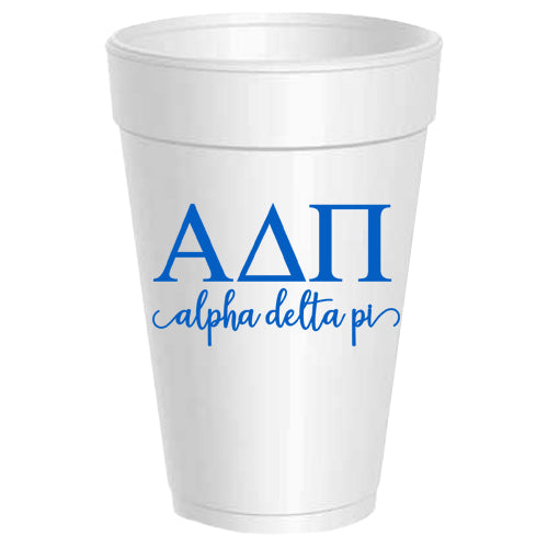 Alpha Delta Pi - AΔΠ - Letter Script Styrofoam Cups - 25 pack