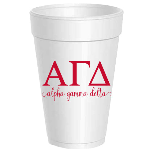Alpha Gamma Delta - ΑΓΔ -Letter Script Styrofoam Cups - 25 pack