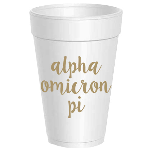 Alpha Omicron Pi - ΑΟΠ - Gold Script Styrofoam Cups - 25 pack
