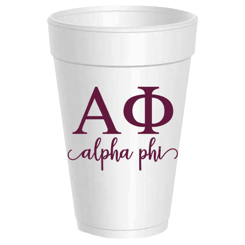 Alpha Phi - AΦ -Letter Script Styrofoam Cups - 25 pack