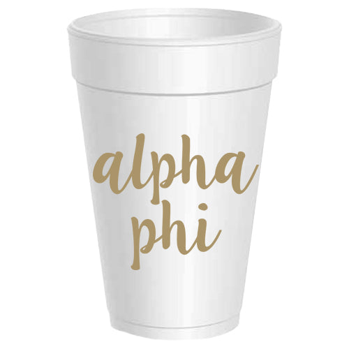 Alpha Phi - AΦ - Gold Script Styrofoam Cups - 25 pack