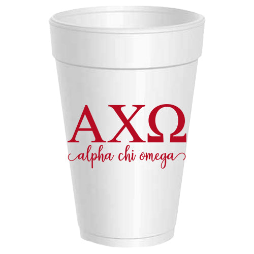 Alpha Chi Omega - ΑΧΩ - Letter Script Styrofoam Cups - 25 pack