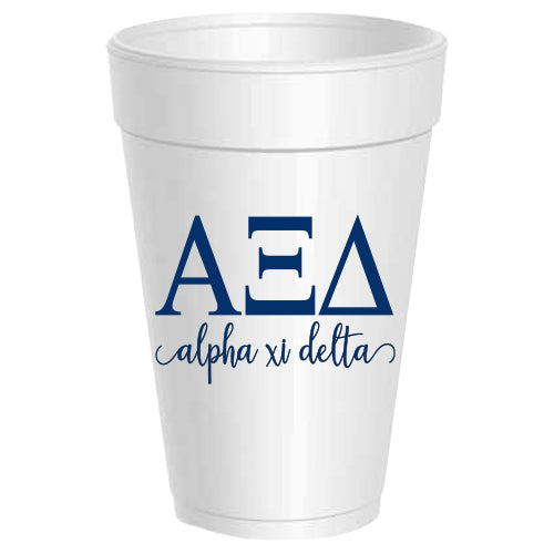 Alpha Xi Delta - ΑΞΔ -Letter Script Styrofoam Cups - 25 pack