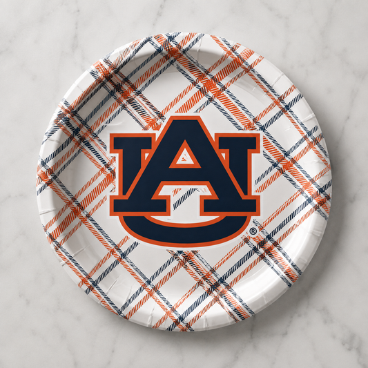 Auburn - Plaid Full Color 9 Inch Dinner Paper Plates