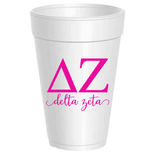 Delta Zeta - ΔZ -Letter Script Styrofoam Cups - 25 pack