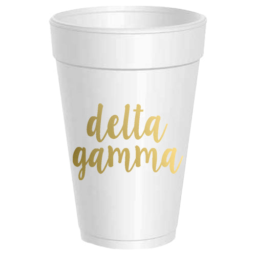 Delta Gamma - ΔΓ - Gold Script Styrofoam Cups - 25 pack