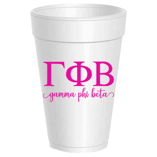 Gamma Phi Beta - ΓΦΒ -Letter Script Styrofoam Cups - 25 pack
