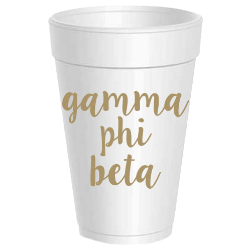 Gamma Phi Beta - ΓΦΒ - Gold Script Styrofoam Cups - 25 pack