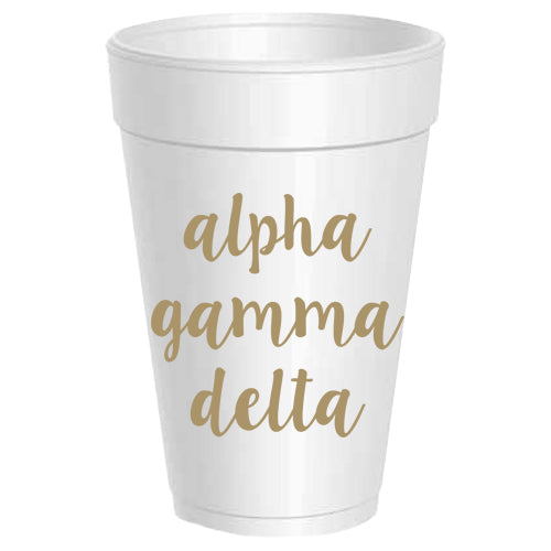 Alpha Gamma Delta - ΑΓΔ - Gold Script Styrofoam Cups - 25 pack