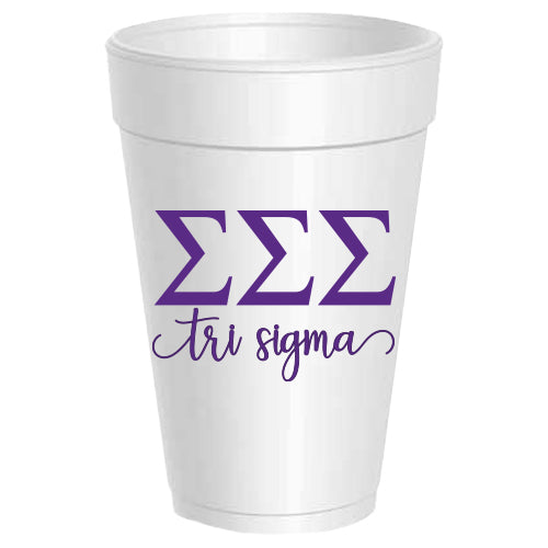 Sigma Sigma Sigma - ΣΣΣ -Letter Script Styrofoam Cups - 25 pack