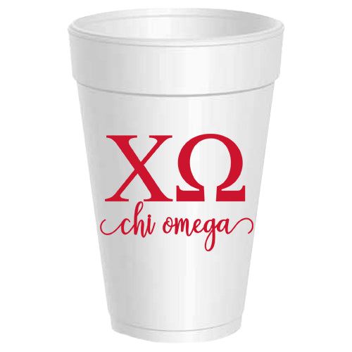 Chi Omega - ΧΩ -Letter Script Styrofoam Cups - 25 pack