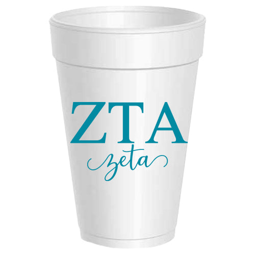 Zeta Tau Alpha - ZTA -Letter Script Styrofoam Cups - 25 pack