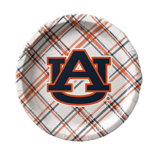 Auburn - Plaid Full Color 9 Inch Dinner Paper Plates