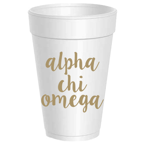 Alpha Chi Omega - ΑΧΩ - Gold Script Styrofoam Cups - 25 pack