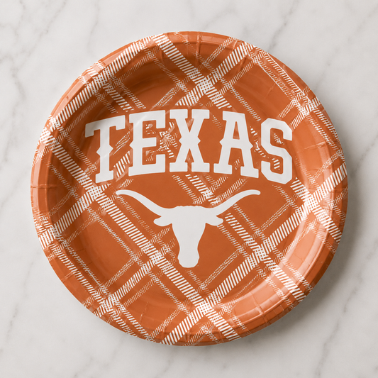 University of Texas - UT Plaid Full Color 9 inch Dinner Paper Plates
