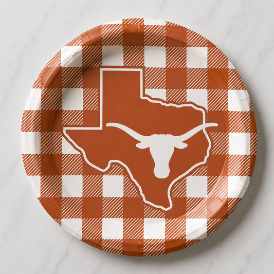University of Texas - Longhorn Checkerboard - Full Color 9 inch Dinner Paper Plates