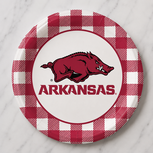 Arkansas - Checkerboard Full Color 9 Inch Dinner Paper Plates