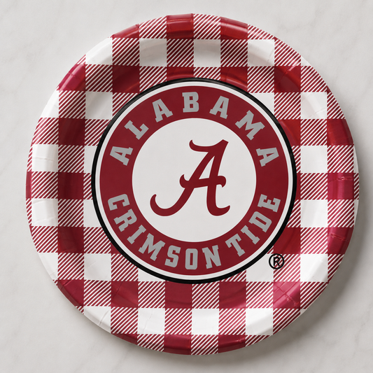 Alabama - Checkerboard Full Color 9 Inch Dinner Paper Plates
