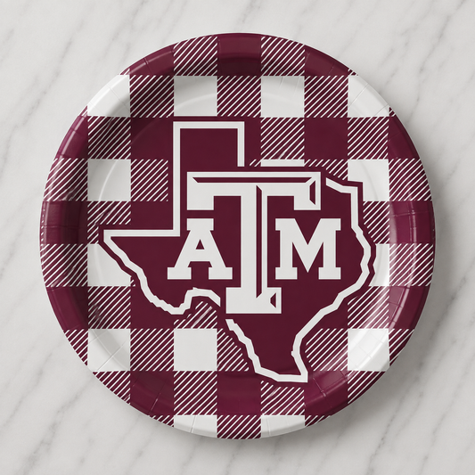 Texas A&M - Logo - Checkerboard Full Color 9 Inch Dinner Paper Plates