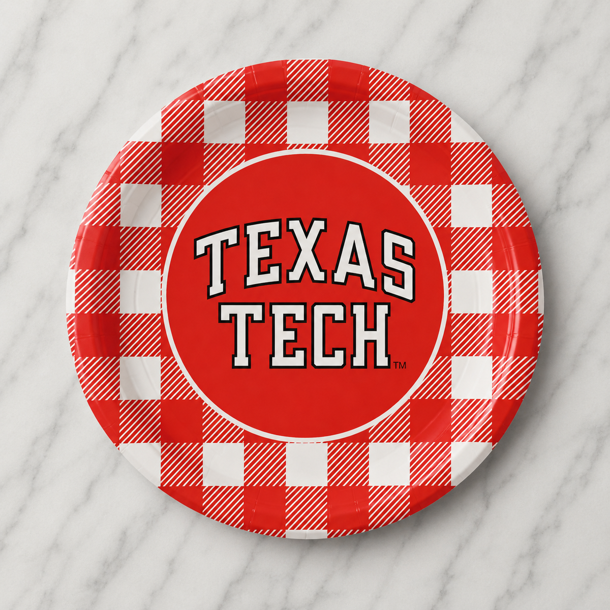 Texas Tech University- Logo - Checkerboard Full Color - 9 Inch Dinner Paper Plates