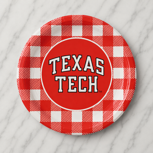 Texas Tech University- Logo - Checkerboard Full Color - 9 Inch Dinner Paper Plates
