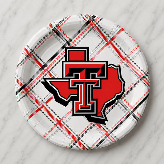 Texas Tech University- Double T -Plaid Full Color 9 Inch Dinner Paper Plates
