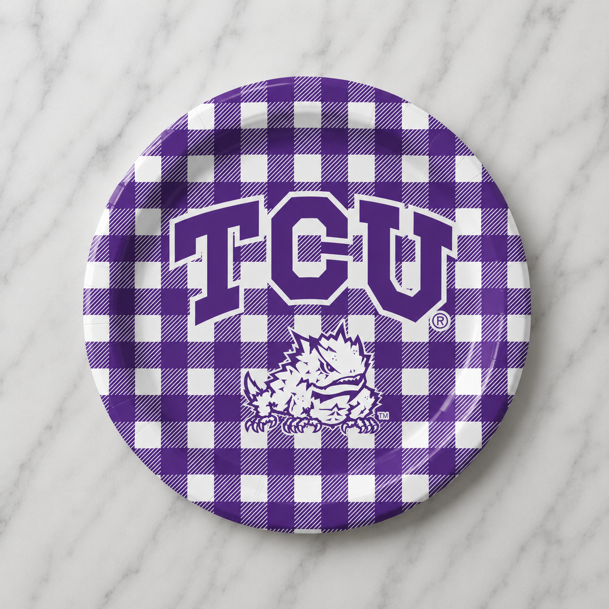 TCU - Checkerboard Full Color - 9 Inch Dinner Paper Plates