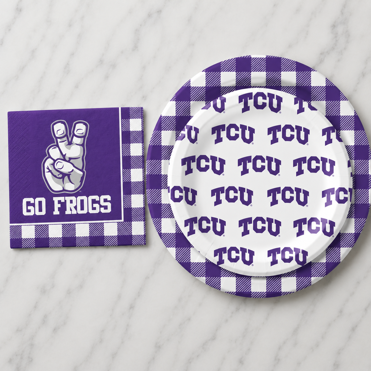 TCU - Checkerboard Full Color - 9 Inch Dinner Paper Plates