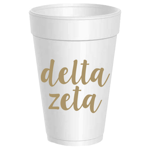 Delta Zeta - ΔZ - Gold Script Styrofoam Cups - 25 pack