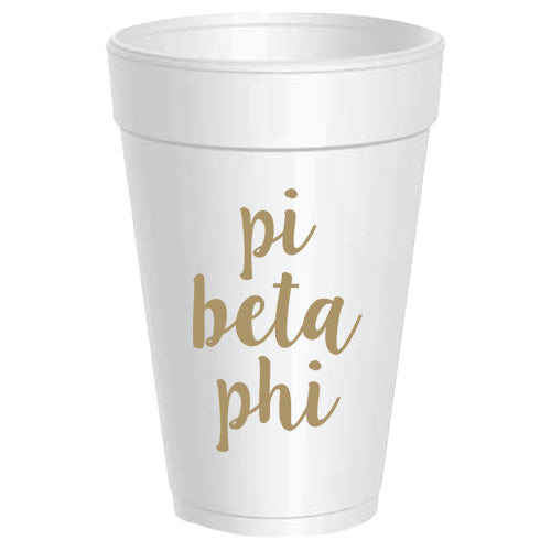 Pi Beta Phi - ΠΒΦ - Gold Script Styrofoam Cups - 25 pack