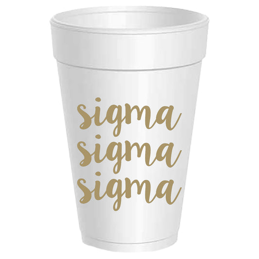 Sigma Sigma Sigma - ΣΣΣ - Gold Script Styrofoam Cups - 25 pack